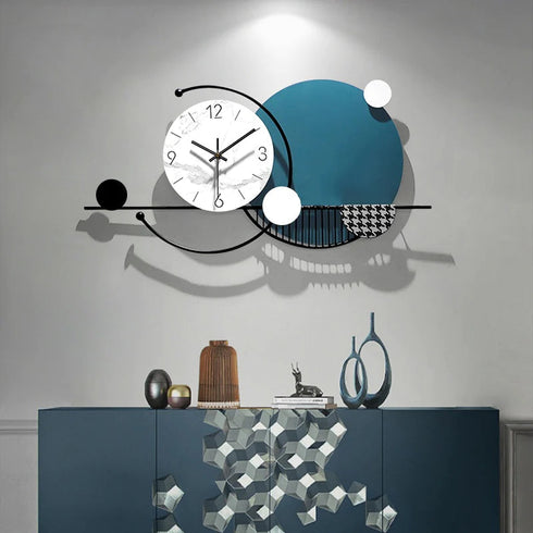 White and blue metal wall clock